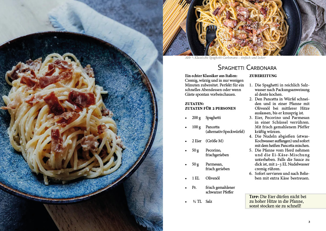 Kochbuchseite Spaghetti Carbonara